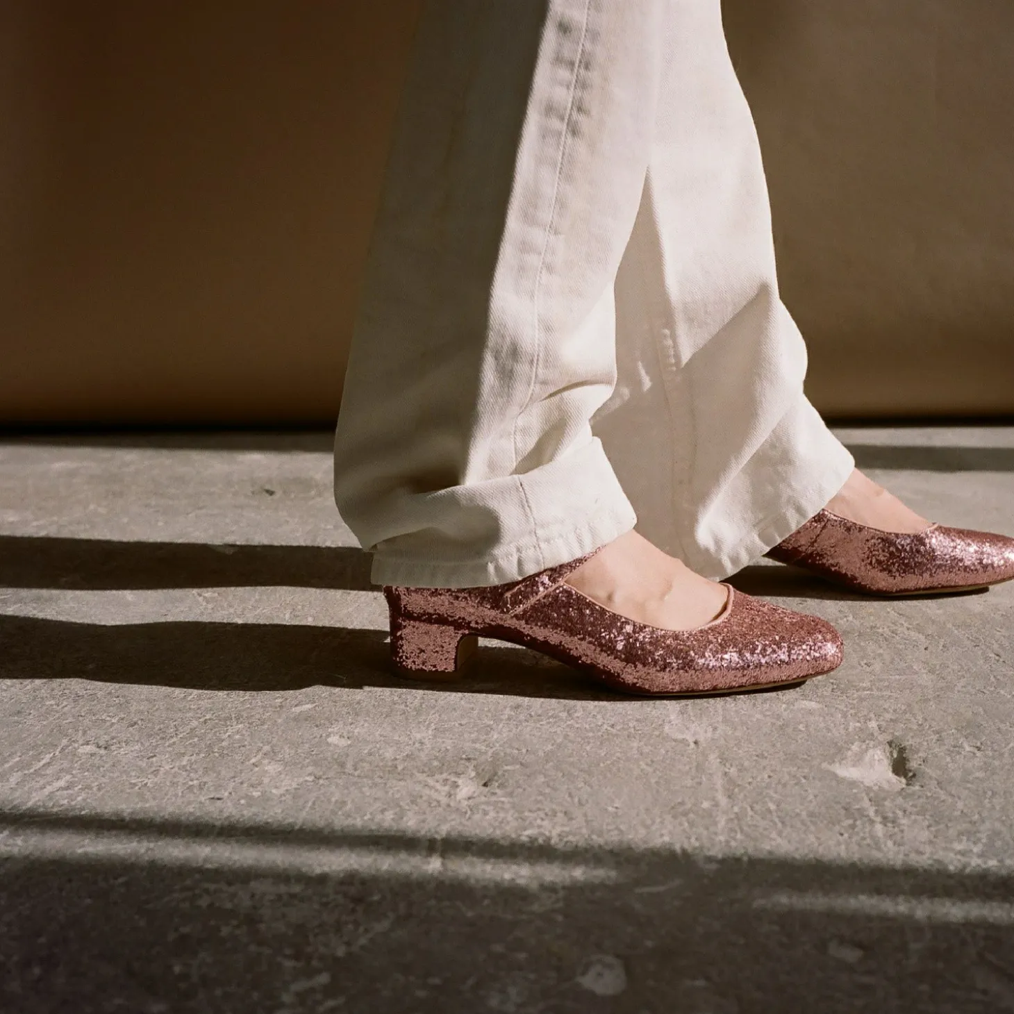 Czółenka|Balagan Dora Czółenka Na Niskim Obcasie, Pudrowy Brokat