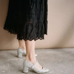 Czółenka|Balagan Dora Czółenka Na Wysokim Obcasie, Srebrny Brokat