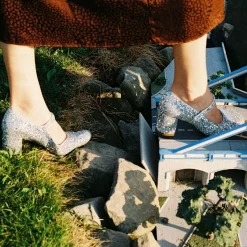 Czółenka|Balagan Dora Czółenka Na Wysokim Obcasie, Srebrny Brokat