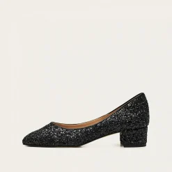 Czółenka|Balagan Migdal Czółenka Na Niskim Obcasie, Czarny Brokat