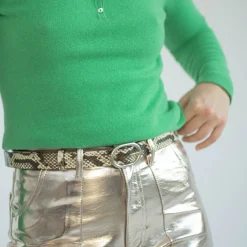 Paski|Balagan Pasek Z Owalna Klamra, Zlamana Biel Wzor Pytona