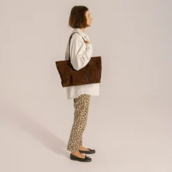 Shoppery|Balagan Sal Tote Poziom Torebka, Czekoladowy Braz Welur